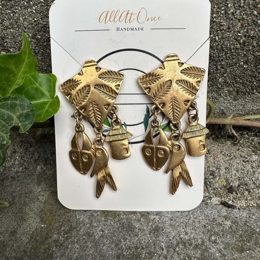 All At Once Handmade Goldtone Dangle Charm Earrings birds boho charms